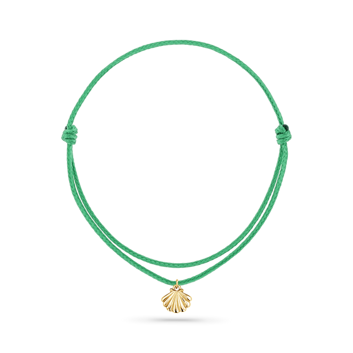 14K Yellow Gold / Scallop Seashell / Green Cord