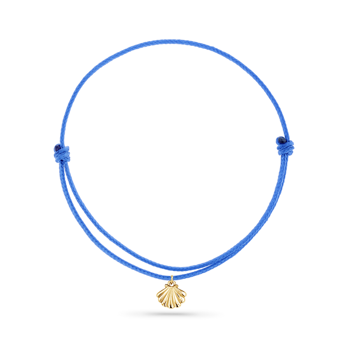 14K Yellow Gold / Scallop Seashell / Blue Cord