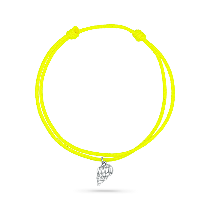 14K White Gold / Tulip Seashell / Neon Yellow Cord