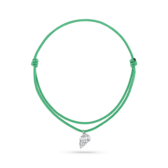 14K White Gold / Tulip Seashell / Green Cord