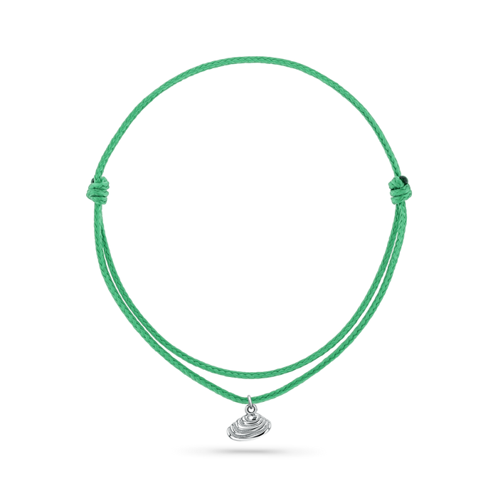 14K White Gold / Venus Seashell / Green Cord