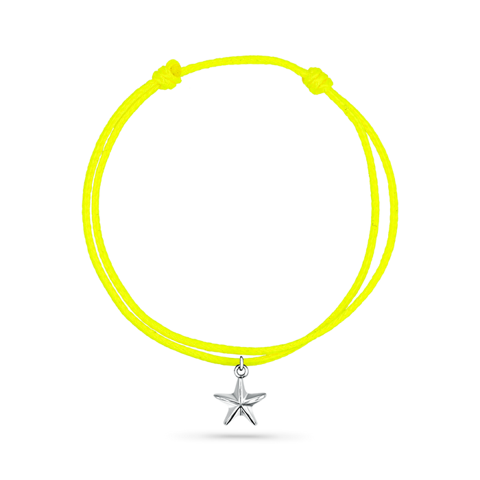 14K White Gold / Star Seashell / Neon Yellow Cord