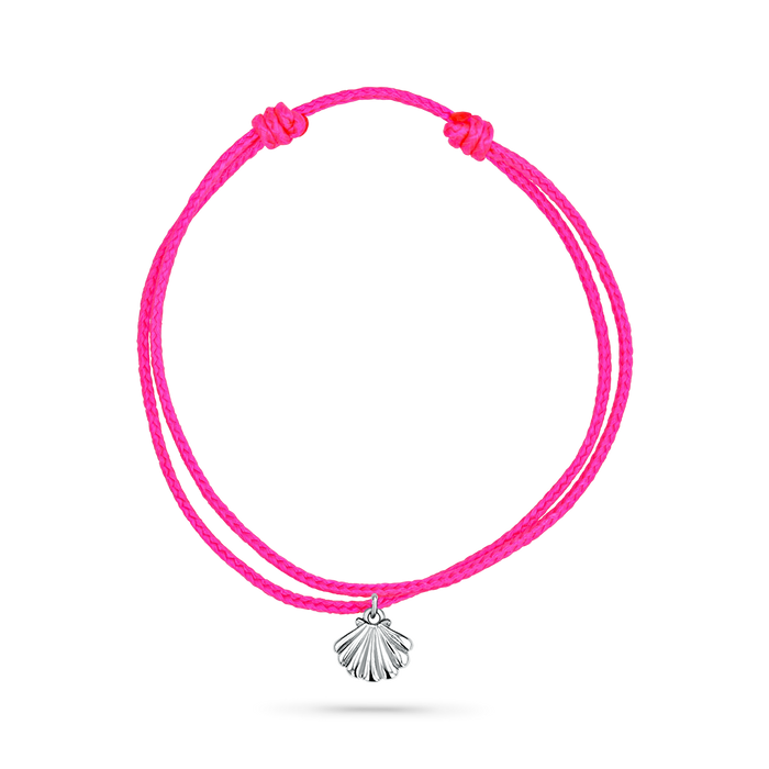 14K White Gold / Scallop Seashell / Neon Pink Cord