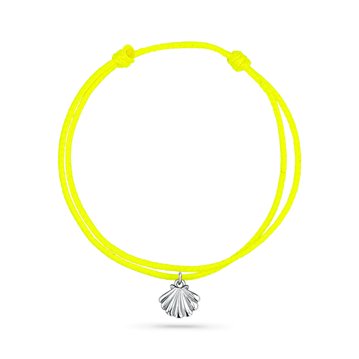 14K White Gold / Scallop Seashell / Neon Yellow Cord
