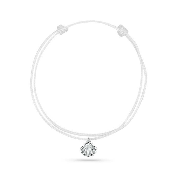 14K White Gold / Scallop Seashell / White Cord