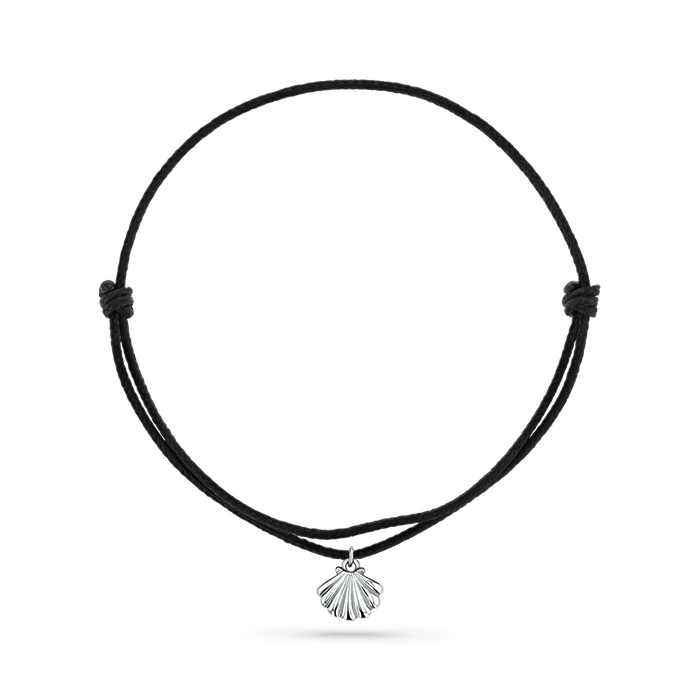 14K White Gold / Scallop Seashell / Black Cord