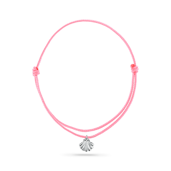 14K White Gold / Scallop Seashell / Pink Cord