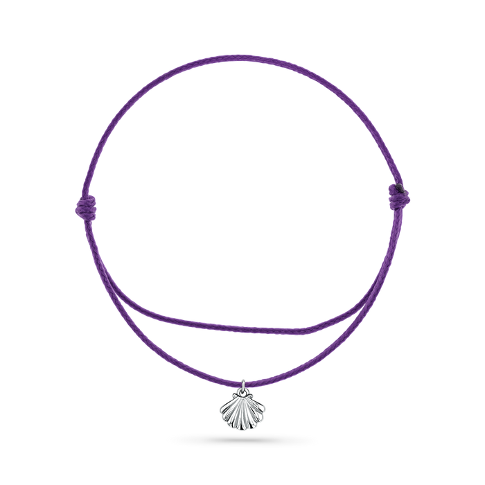 14K White Gold / Scallop Seashell / Purple Cord