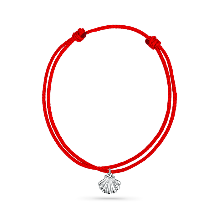 14K White Gold / Scallop Seashell / Red Cord