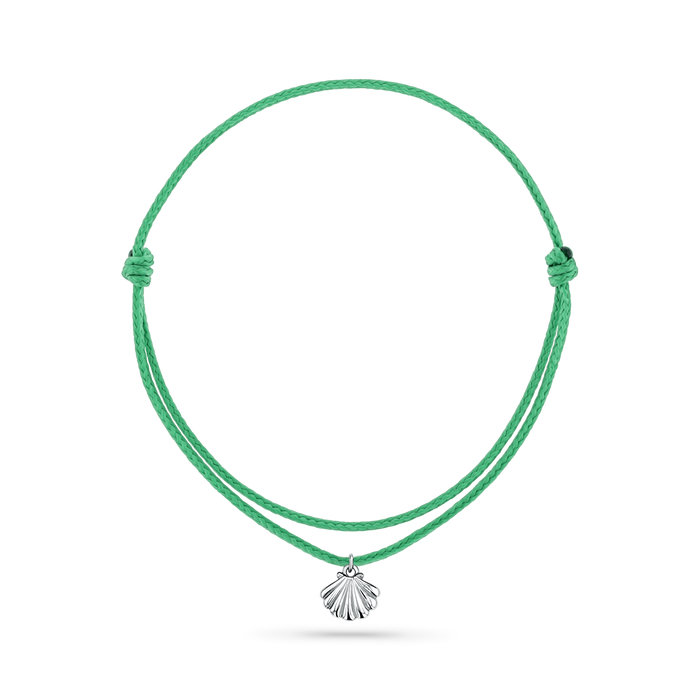 14K White Gold / Scallop Seashell / Green Cord