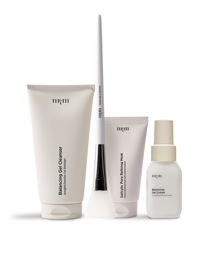 Maske Salicylic, Gel Cream, Gel Cleanser und Pinsel Set von nkm