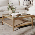 Square Glass & Rattan Coffee Table with Solid Wood Legs - Nathan James