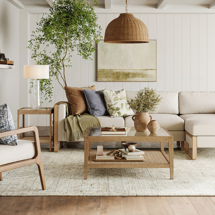 Square Glass & Rattan Coffee Table with Solid Wood Legs - Nathan James
