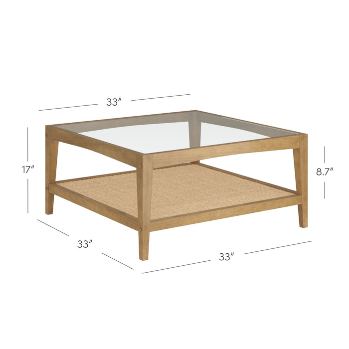 Square Glass & Rattan Coffee Table with Solid Wood Legs - Nathan James