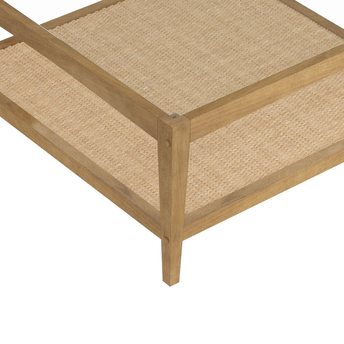 Square Glass & Rattan Coffee Table with Solid Wood Legs - Nathan James