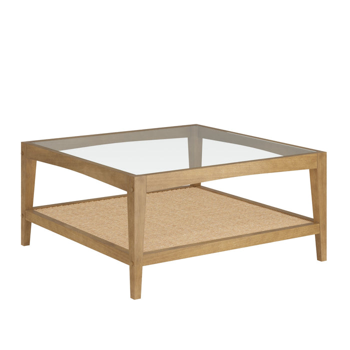 Square Glass & Rattan Coffee Table with Solid Wood Legs - Nathan James