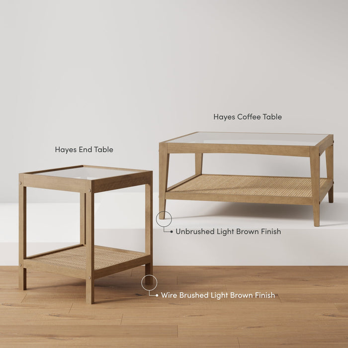 Square Glass & Rattan Coffee Table with Solid Wood Legs - Nathan James