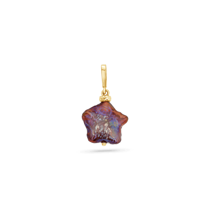 14K solid gold jewelry charm with purple freshwater pearl shaped as a star.