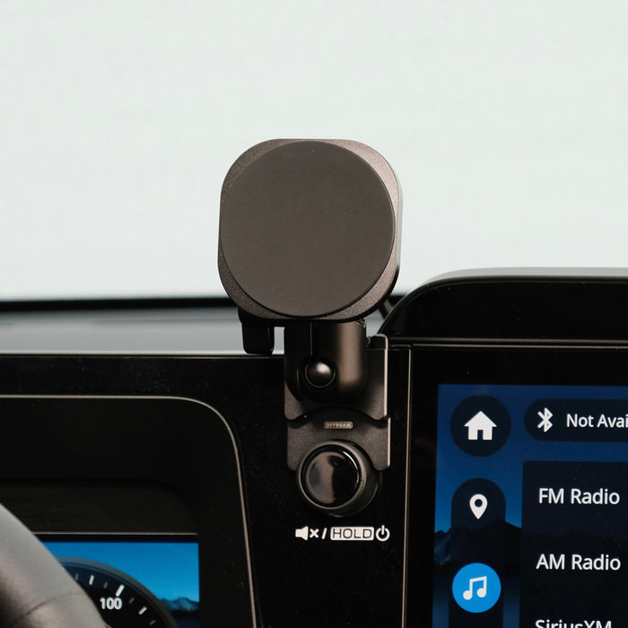 Image of Offroam MagSafe-compatible Phone Mount installed securely in Subaru Outback 2026. This premium phone mount installs easily without drilling or glue. High force magnets hold phone on any trail, road, or track. Perfect placement without blocking screens, driver view, or air flow. Fully adjustable positioning.