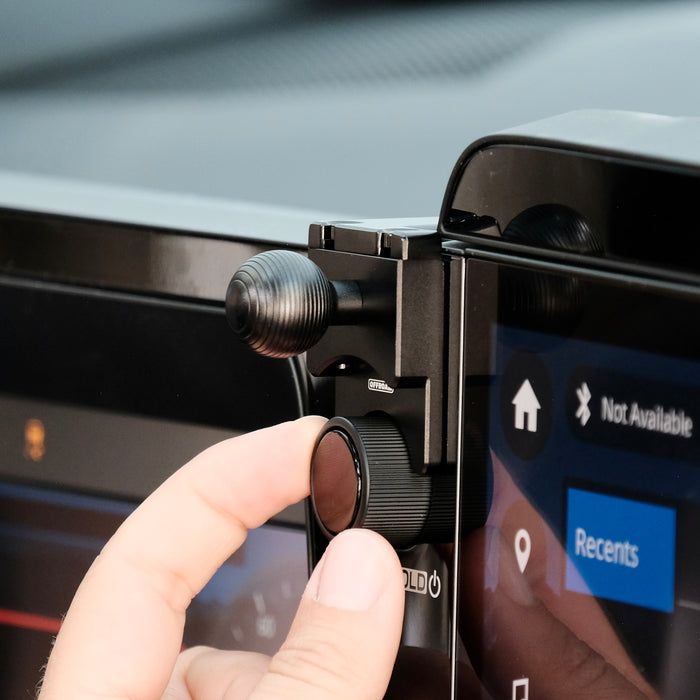 Image of Offroam Mounting Base installed securely in Subaru Outback 2026. This premium all metal phone mounting base installs easily without drilling or glue. Perfect placement without blocking screens, driver view, or air flow.