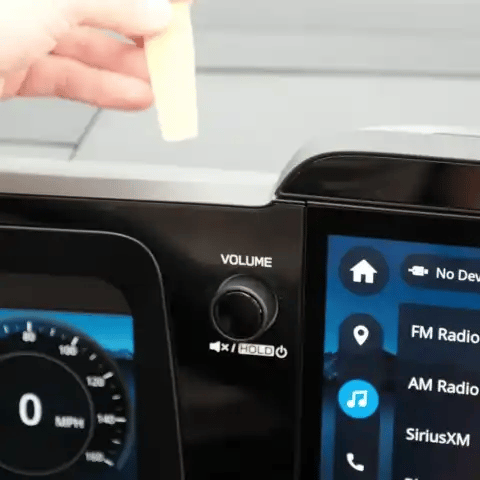 Animation of Offroam Phone Mount installation for Subaru Outback 2026. This premium phone mount installs easily without drilling or glue. Spring loaded Universal holder for use with any phone. Perfect placement without blocking screens, driver view, or air flow. Fully adjustable positioning.