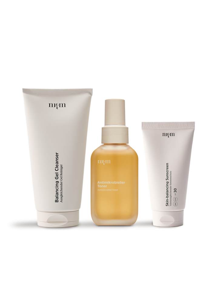 Set von nkm mit Balancing Gel Cleanser, Antimikrobiellen Toner und Skin-balancing Sunscreen
