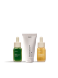 Set von nkm mit Algen-Hyalruonserum, Skin-balancing Sunscreen und Antioxidativen Zellschutzserum