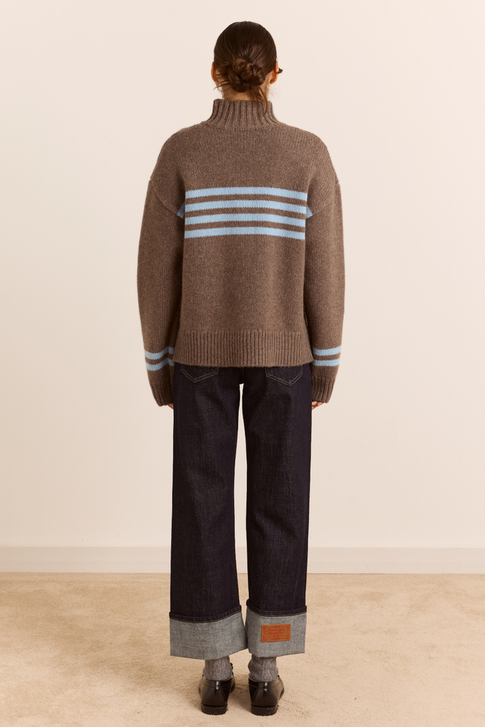 Tallulah High Neck Lambswool Jumper - Brown/Blue