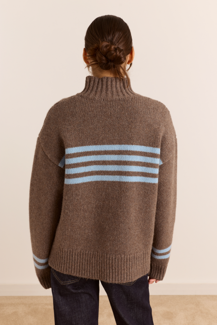 Tallulah High Neck Lambswool Jumper - Brown/Blue