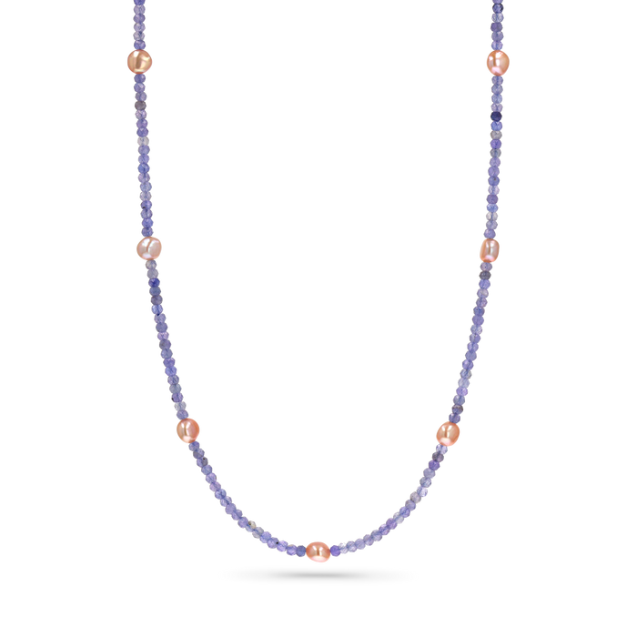 Tanzanite & Pink Pearl Station Necklace