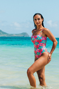 Thin Strap Racer in Fluro Flowers 2.0