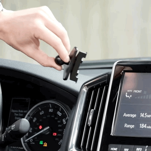 Video of Offroam Phone Mount installation for Toyota Land Cruiser 200 2016-2021. This premium phone mount installs easily without drilling or glue. Spring loaded Universal holder for use with any phone. Perfect placement without blocking screens, driver view, or air flow. Fully adjustable positioning.