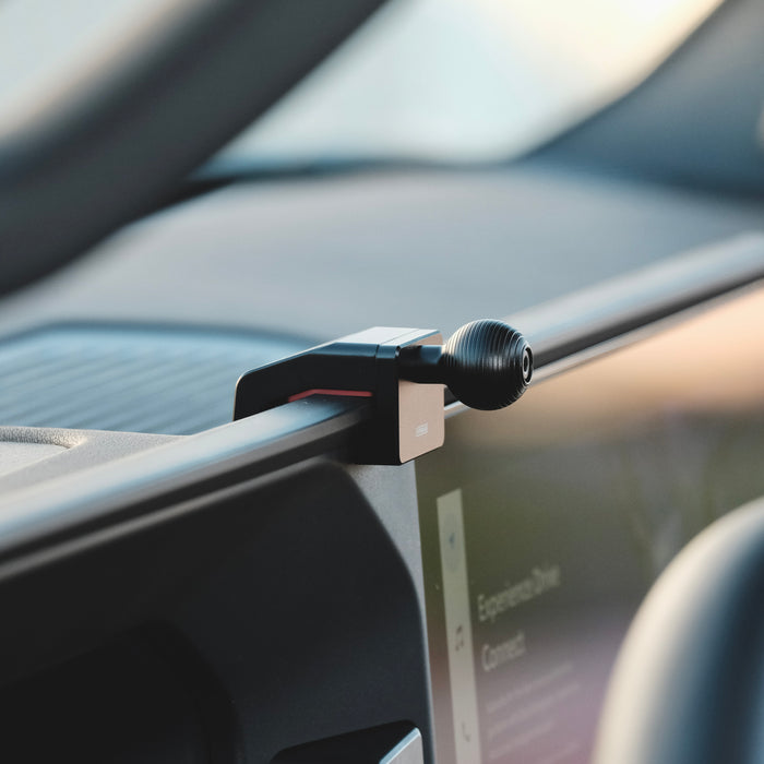 Image of Offroam Mounting Base installed securely in Toyota Land Cruiser 250 2024-2027. This premium all metal phone mounting base installs easily without drilling or glue. Perfect placement without blocking screens, driver view, or air flow.