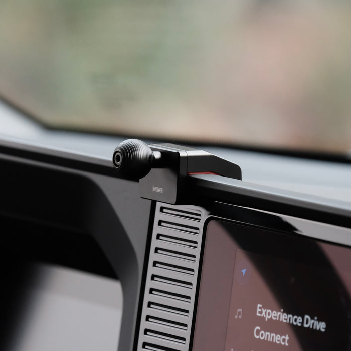 Image of Offroam Mounting Base installed securely in Toyota Land Cruiser 250 2024-2027. This premium all metal phone mounting base installs easily without drilling or glue. Perfect placement without blocking screens, driver view, or air flow.