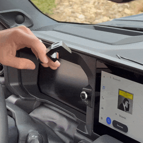 Video of Offroam Phone Mount installation for Toyota Land Cruiser 250 2024-2027. This premium phone mount installs easily without drilling or glue. Spring loaded Universal holder for use with any phone. Perfect placement without blocking screens, driver view, or air flow. Fully adjustable positioning.