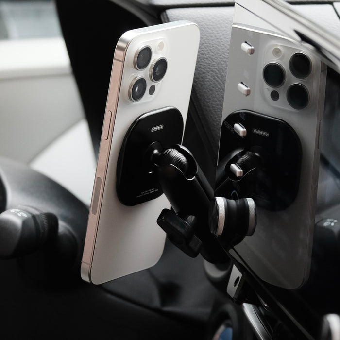 Image of Offroam MagSafe-compatible Phone Mount installed securely in Toyota Sienna 2021-2026. This premium phone mount installs easily without drilling or glue. High force magnets hold phone on any trail, road, or track. Perfect placement without blocking screens, driver view, or air flow. Fully adjustable positioning.