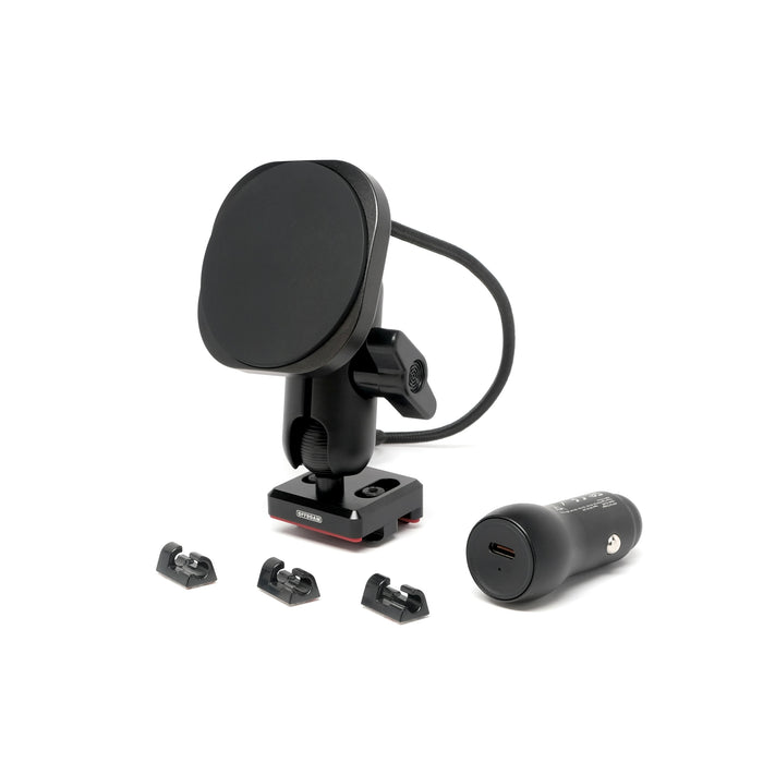 Image of Offroam MagSafe-compatible Phone Mount for Toyota Tacoma 2016-2023. This premium phone mount installs easily without drilling or glue. High force magnets hold phone on any trail, road, or track. Perfect placement without blocking screens, driver view, or air flow. Fully adjustable positioning.