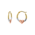 Tri-Color Puff Heart Hoop Earrings