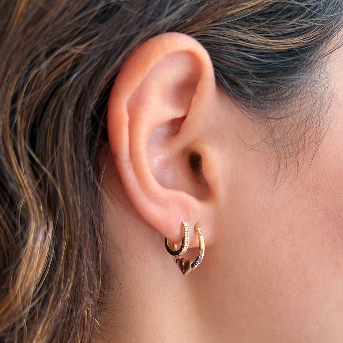 Tri-Color Puff Heart Hoop Earrings