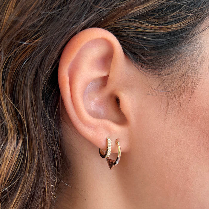 Tri-Color Puff Heart Hoop Earrings