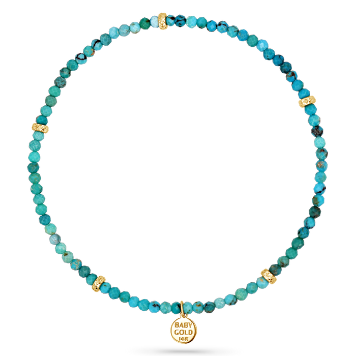 Turquoise & Faceted Gold Stretch Bead Anklet