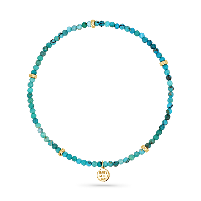 Turquoise & Faceted Gold Stretch Bead Bracelet