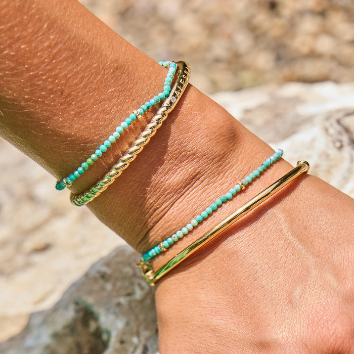 Turquoise & Faceted Gold Stretch Bead Bracelet