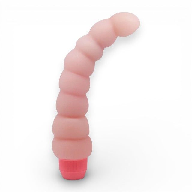 Vibrator BAILE Flexi Vibe Spine, cu design curbat și texturat, vibrații multiple, din TPE, culoarea pielii, 19 cm