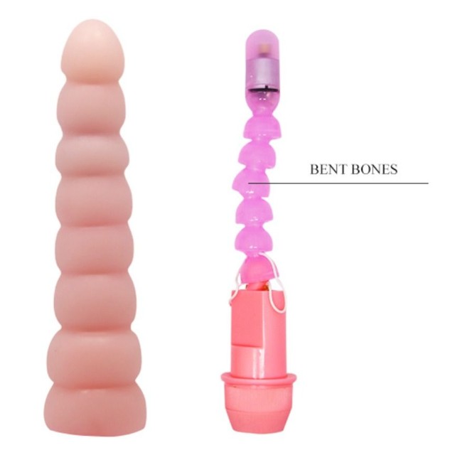 Vibrator BAILE Flexi Vibe Spine, cu design curbat și texturat, vibrații multiple, din TPE, culoarea pielii, 19 cm