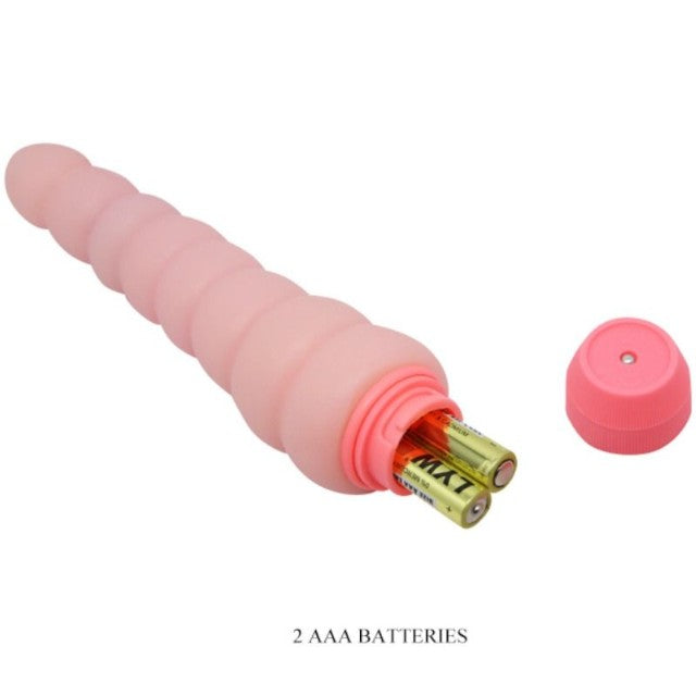 Vibrator BAILE Flexi Vibe Spine, cu design curbat și texturat, vibrații multiple, din TPE, culoarea pielii, 19 cm