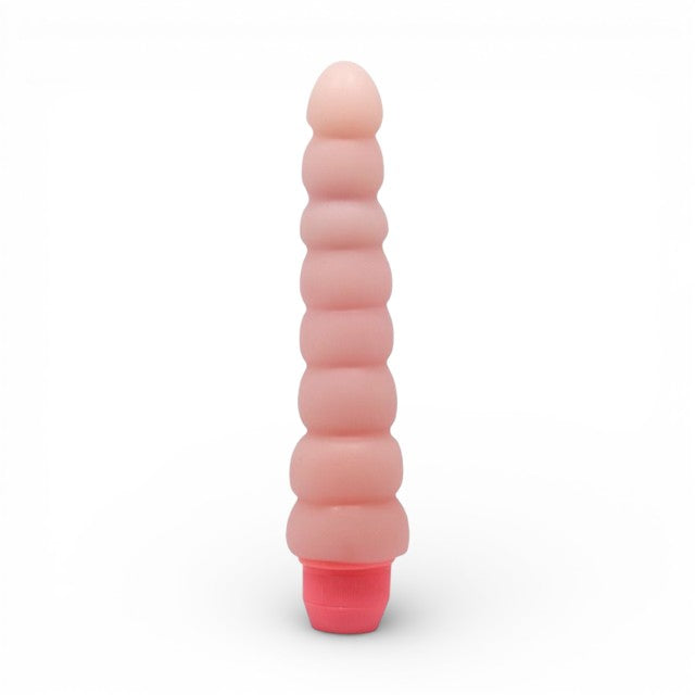 Vibrator BAILE Flexi Vibe Spine, cu design curbat și texturat, vibrații multiple, din TPE, culoarea pielii, 19 cm