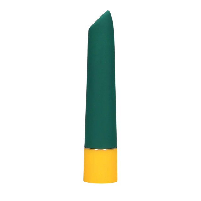 Vibrator LOVELINE Smooth Mini Vibrator, cu 10 funcții de vibrație, din silicon moale, lungime 13.2 cm, verde și galben