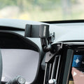 Image of Offroam Phone Mount installed securely in Volvo XC40 2018-2026. This premium phone mount installs easily without drilling or glue. Spring loaded Universal holder for use with any phone. Perfect placement without blocking screens, driver view, or air flow. Fully adjustable positioning.