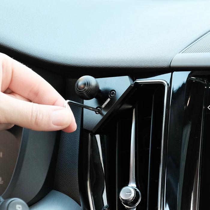 Offroam mounting base with 20mm ball shown installed on Volvo XC60 2018-2026  models. Does not block air flow and holds securely without glue or drilling.